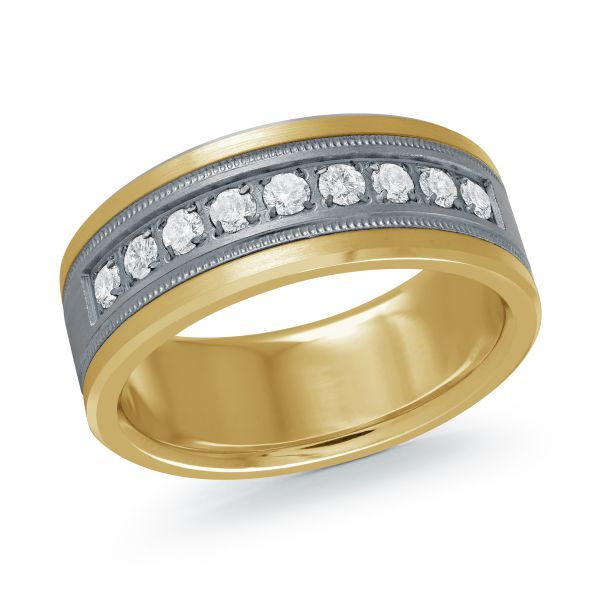 14K Yellow Gold, Tantalum and 0.45cttw Diamond Mens Band