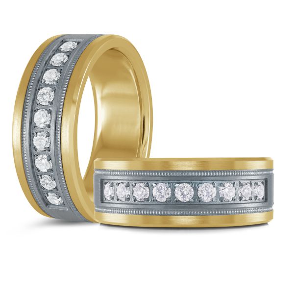 14K Yellow Gold, Tantalum and 0.45cttw Diamond Mens Band