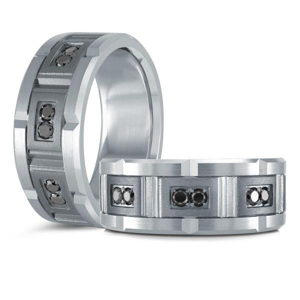 14K White Gold, Tantalum and 0.24cttw Black Diamond Mens Band