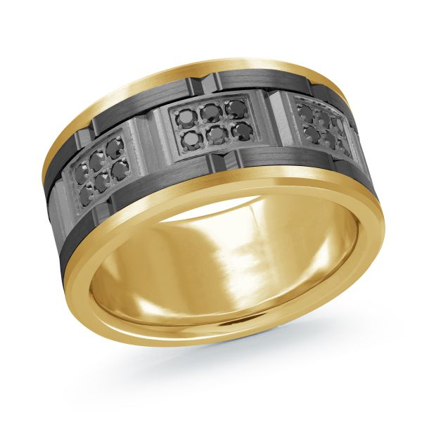 14K Yellow Gold, Tantalum, Carbon-Fiber and 0.27cttw Black Diamond Mens Band