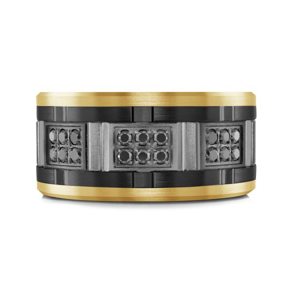 14K Yellow Gold, Tantalum, Carbon-Fiber and 0.27cttw Black Diamond Mens Band