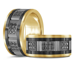 14K Yellow Gold, Tantalum, Carbon-Fiber and 0.27cttw Black Diamond Mens Band