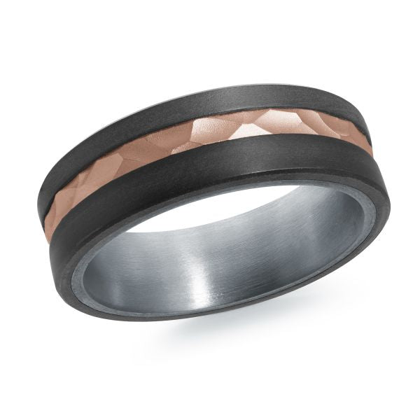 14K Rose Gold, Tantalum and Carbon-Fiber Mens Band