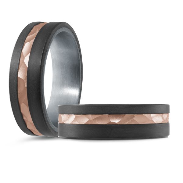 14K Rose Gold, Tantalum and Carbon-Fiber Mens Band