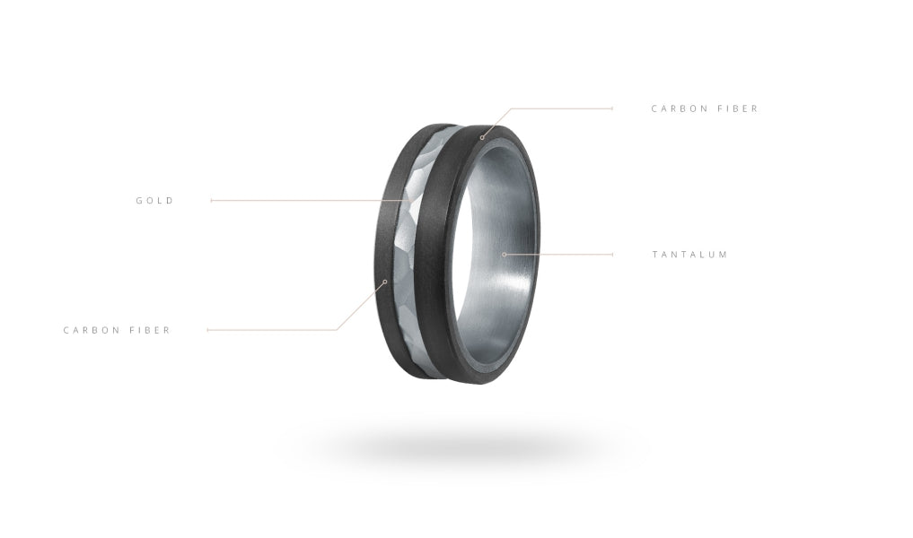 14K Rose Gold, Tantalum and Carbon-Fiber Mens Band