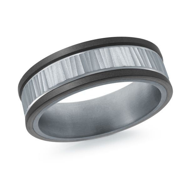 14K White Gold, Tantalum, and Carbon-Fiber Mens Band