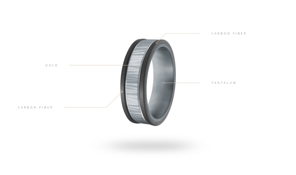 14K White Gold, Tantalum, and Carbon-Fiber Mens Band