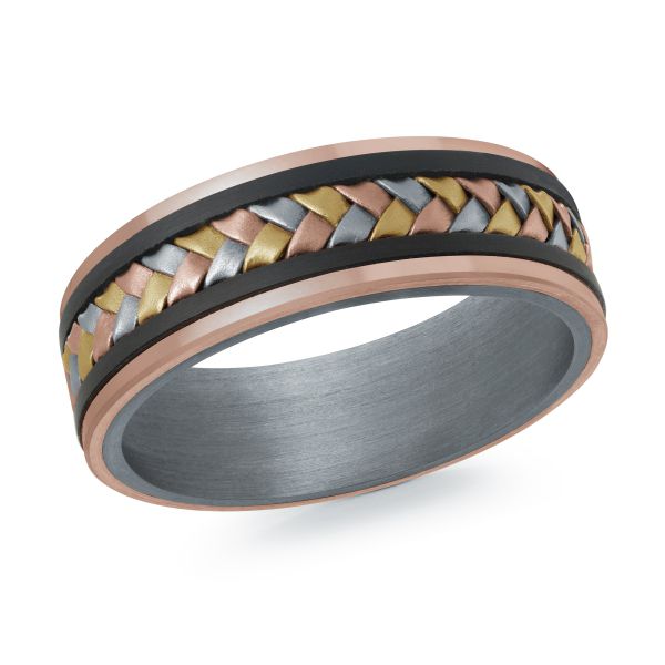 14K Tri-Tone Gold, Tantalum and Carbon-Fiber Mens Band