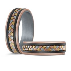 14K Tri-Tone Gold, Tantalum and Carbon-Fiber Mens Band