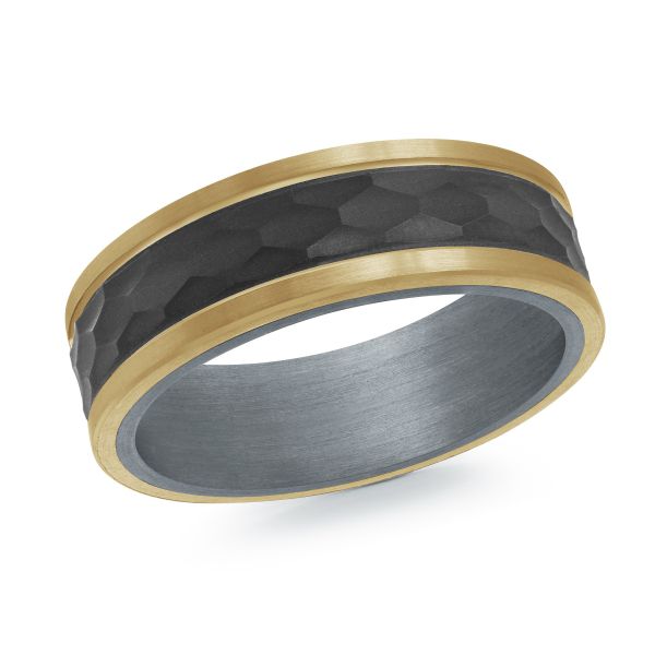 14K Yellow Gold, Tantalum and Carbon-Fiber Mens Band