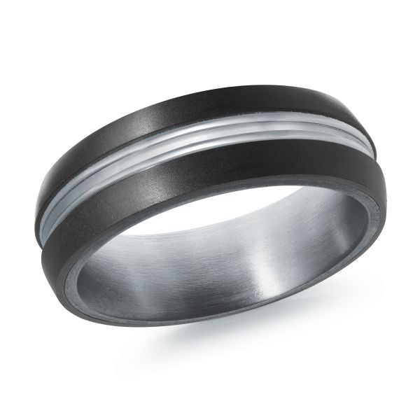 14K White Gold, Tantalum, and Carbon-Fiber Mens Band