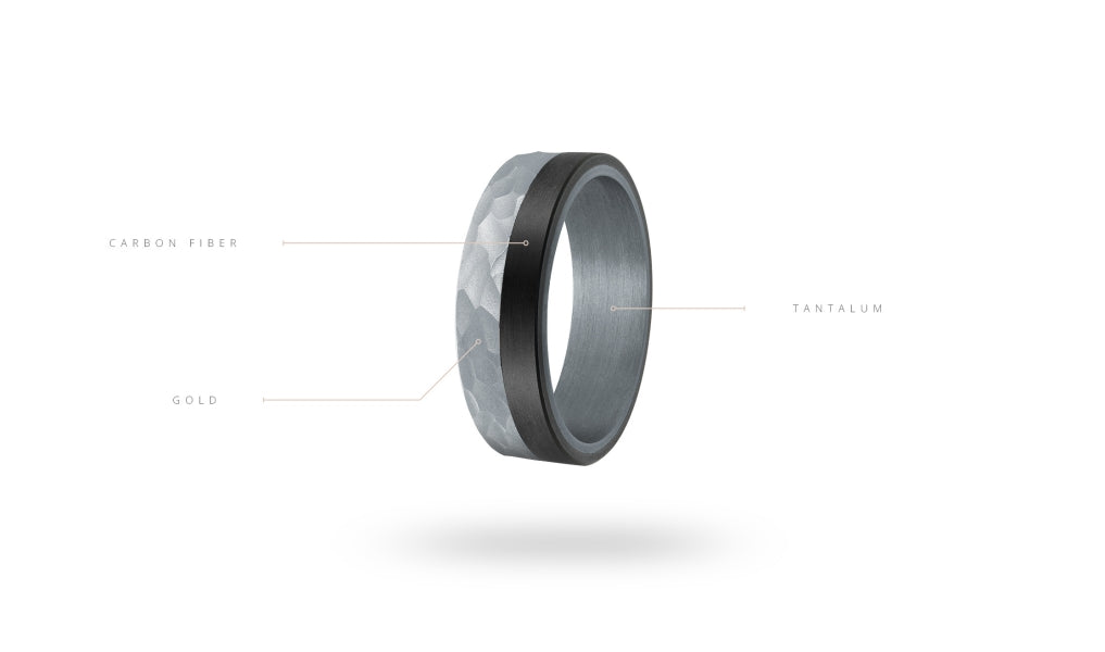 14K White Gold, Tantalum and Carbon-Fiber Mens Band