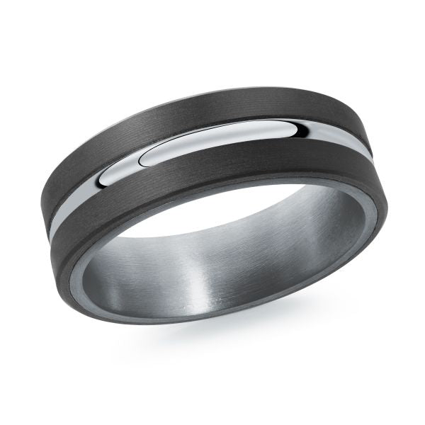 14K White Gold, Tantalum, and Carbon-Fiber Mens Band