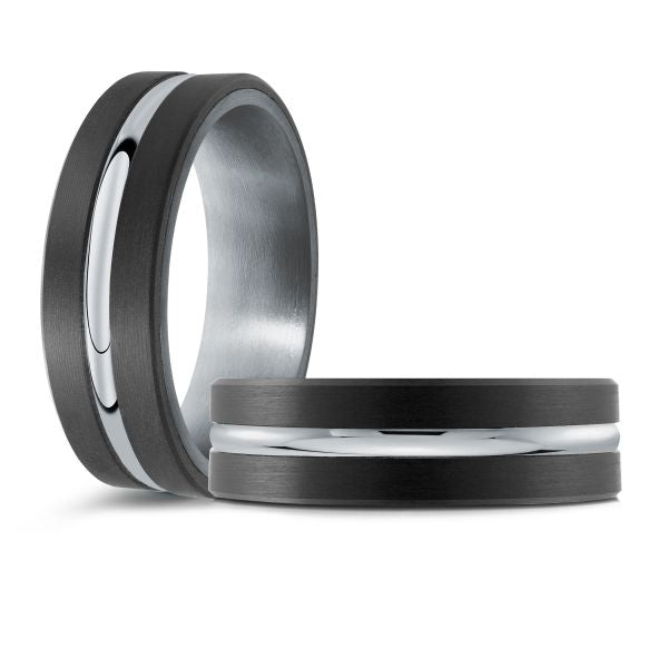 14K White Gold, Tantalum, and Carbon-Fiber Mens Band