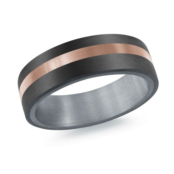 14K Rose Gold, Tantalum and Carbon-Fiber Mens Band