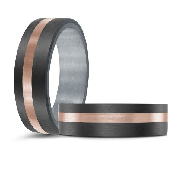 14K Rose Gold, Tantalum and Carbon-Fiber Mens Band