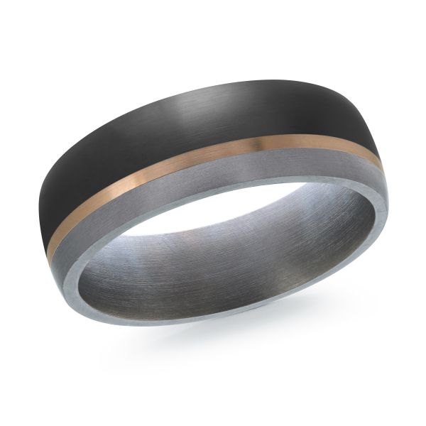 14K Rose Gold, Tantalum and Carbon-Fiber Mens Band