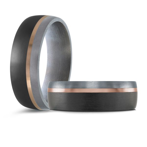 14K Rose Gold, Tantalum and Carbon-Fiber Mens Band