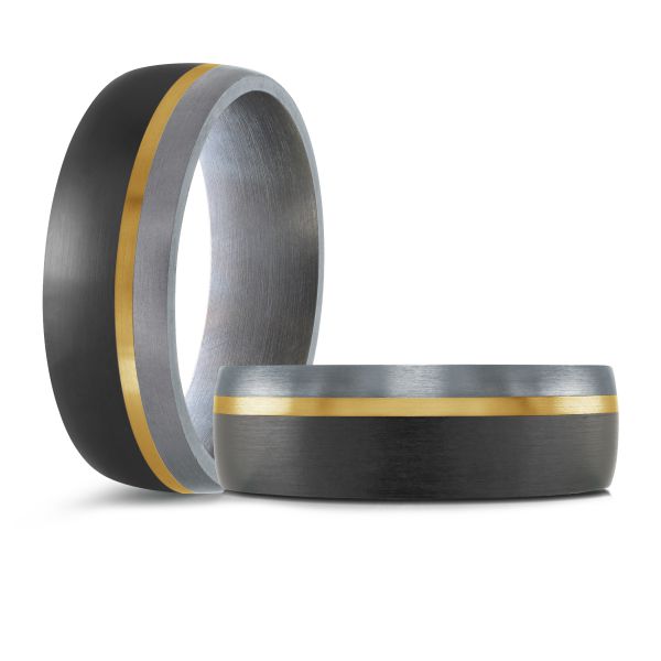 14K Yellow Gold, Tantalum and Carbon-Fiber Mens Band