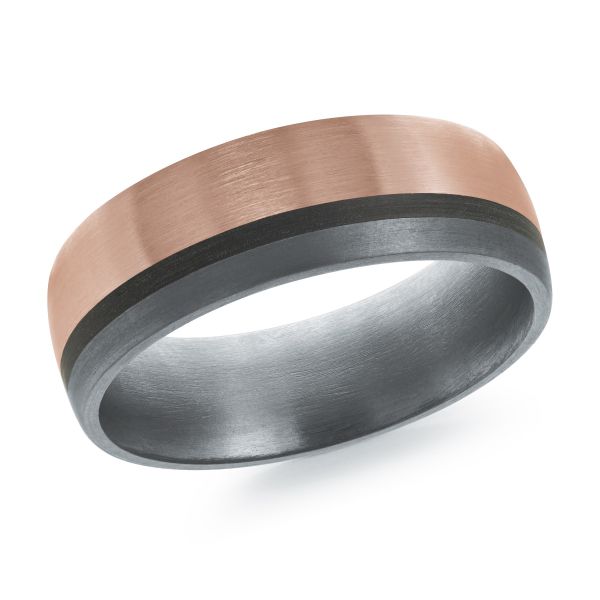 14K Rose Gold, Tantalum and Carbon-Fiber Mens Band