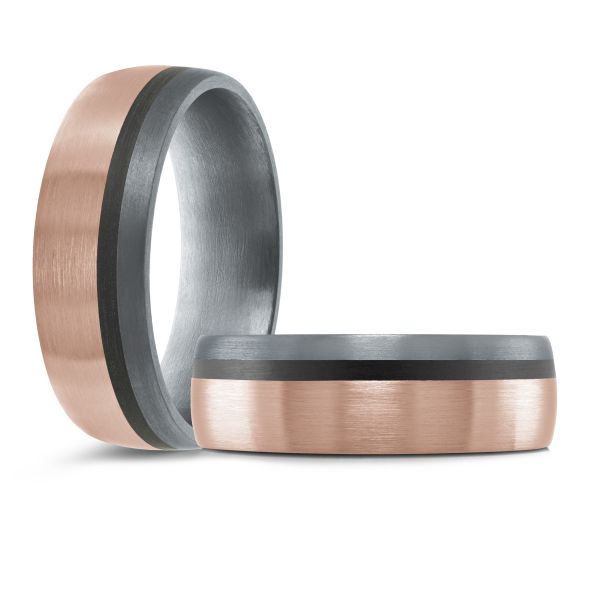 14K Rose Gold, Tantalum and Carbon-Fiber Mens Band