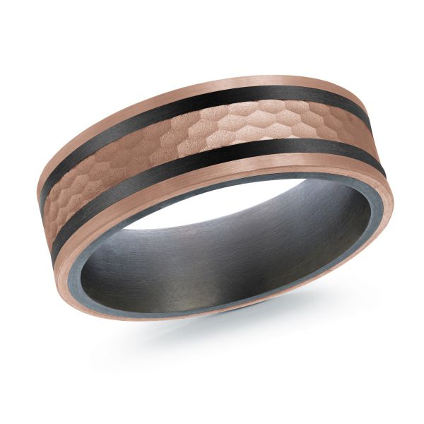 14K Rose Gold, Tantalum and Carbon-Fiber Mens Band