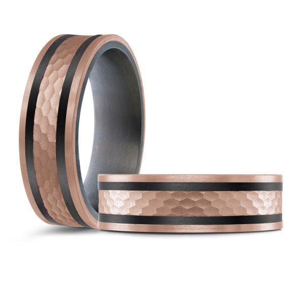 14K Rose Gold, Tantalum and Carbon-Fiber Mens Band