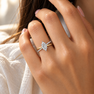 14K Yellow and White Gold Marquise Lab Grown Diamond Engagement Ring