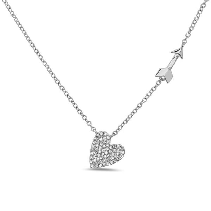 14K White Gold Diamond Heart Pendant, 18&quot;