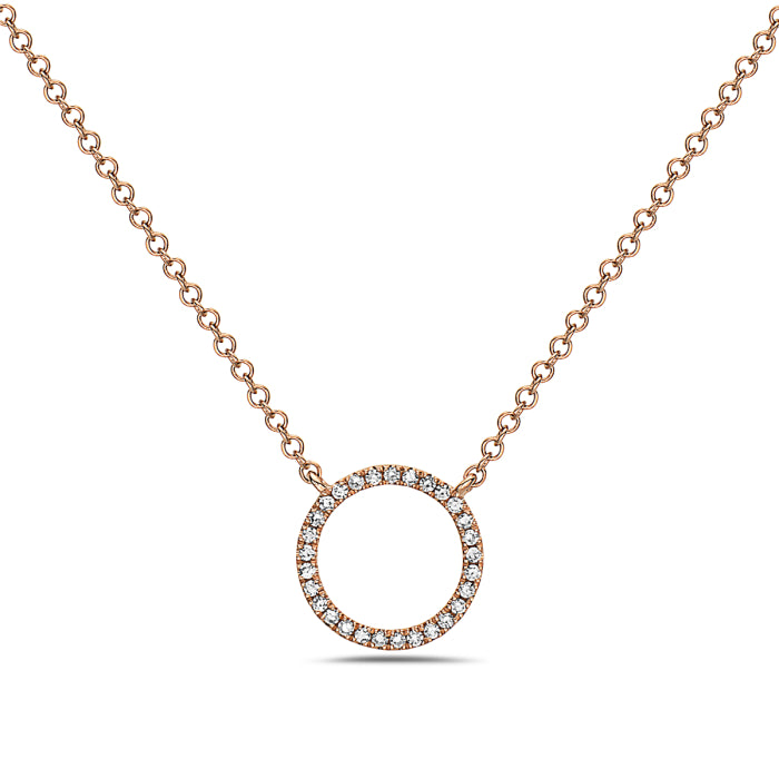 14K Rose Gold Diamond Pendant, 18&quot;