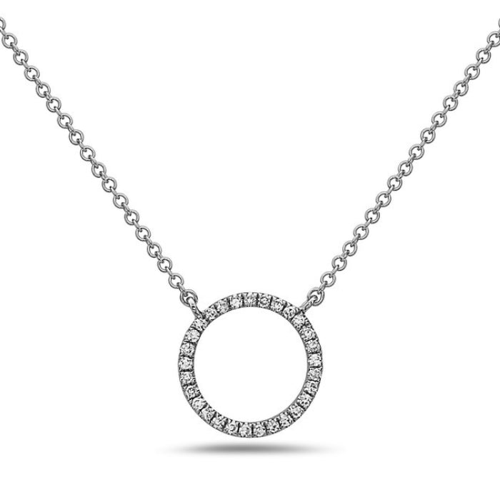 14K White Gold Diamond Pendant, 18&quot;