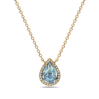 14K Yellow Gold Blue Topaz & Diamond Pendant, 18"