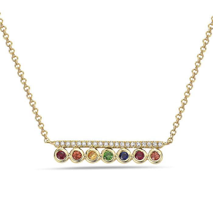 14K Yellow Gold Multi Stone and Diamond Pendant, 18&quot;