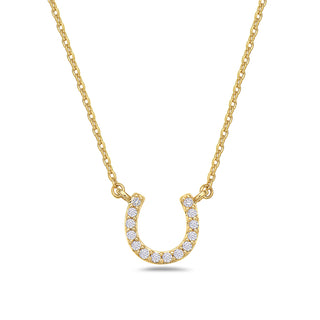 Colgante de herradura de diamantes en oro amarillo de 14 quilates, 18"