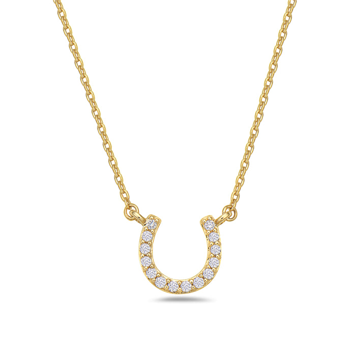 14K Yellow Gold Diamond Horseshoe Pendant, 18&quot;