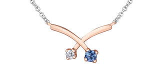 Colgante de oro blanco y rosa de 14 quilates con tanzanita genuina de 0,12 quilates y diamante de 0,05 quilates, 18"