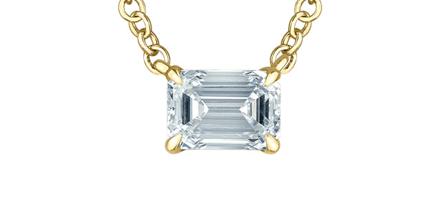 14K White Gold Lab Grown Emerald Cut Diamond Claw Set Pendant