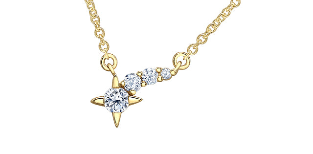 14K Yellow Gold 0.15cttw Canadian Diamond Shooting Star Necklace, 18&quot;