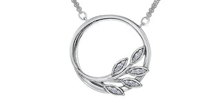 Sterling Silver 0.07cttw Circular Leaf Diamond Necklace