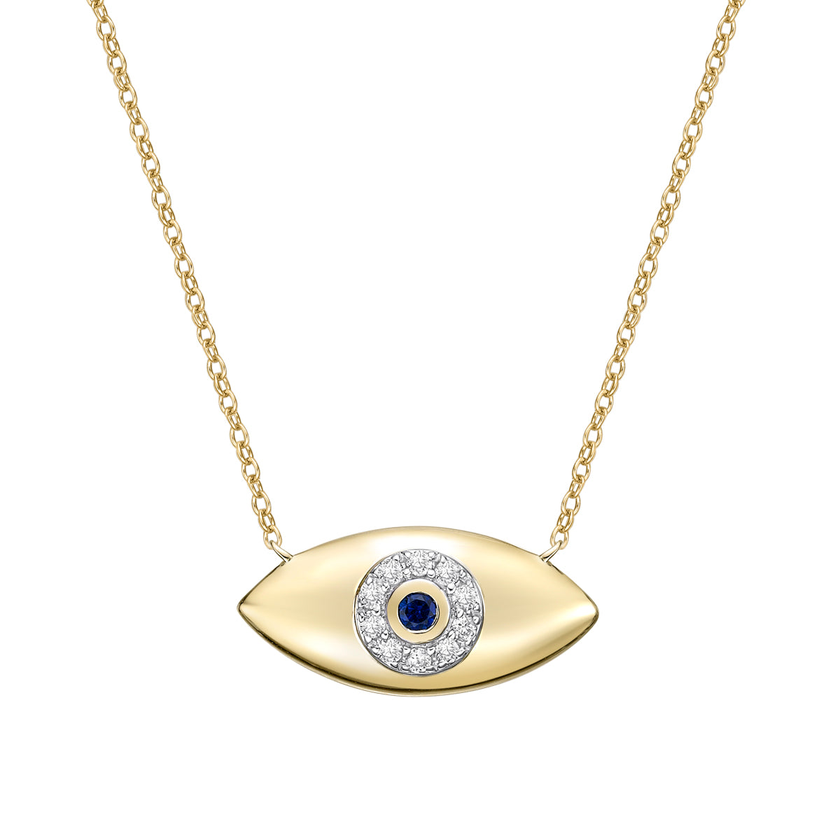 10K Yellow Gold Pave-set blue Sapphire &amp; Diamond evil eye Necklace