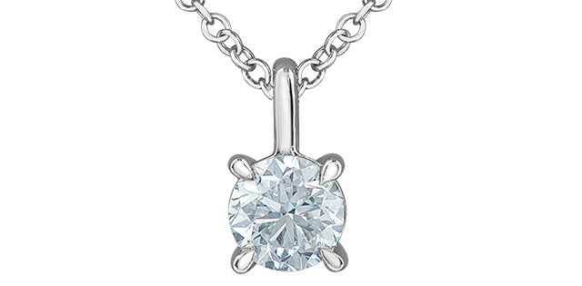 14K White Gold 0.70cttw Lab Grown Diamond Solitaire Necklace with Rolo Chain (Lobster Clasp) - Adjustable 16 - 18 Inches