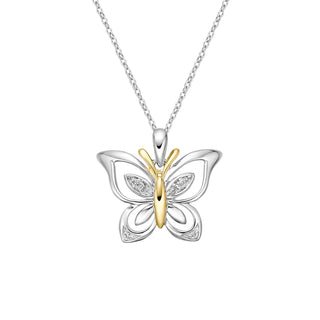 10K White Gold 0.02cttw Diamond Butterfly Two-Tone Pendant