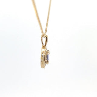 10K Yellow Gold Tanzanite , White sapphire and Diamond Necklace