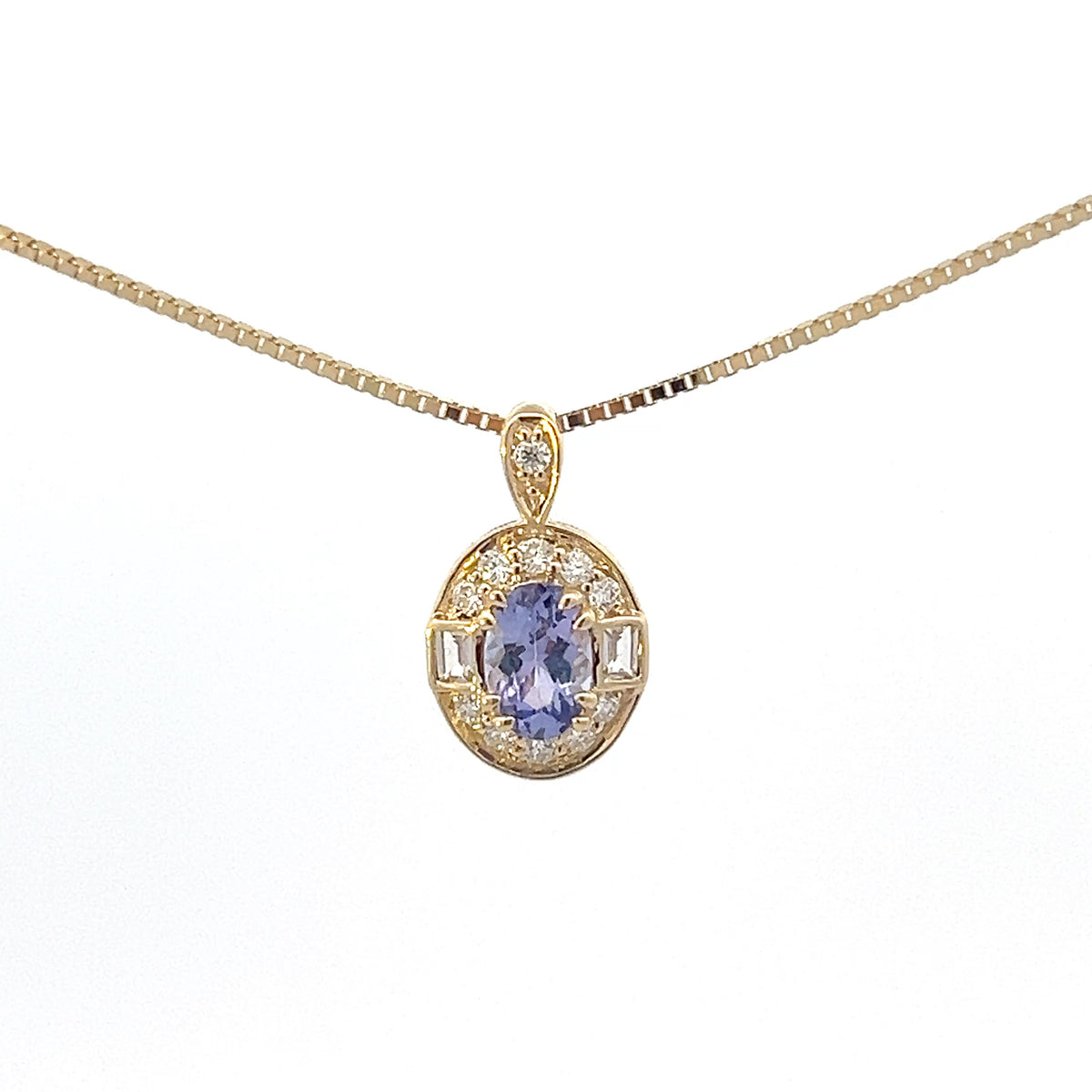 10K Yellow Gold Tanzanite , White sapphire and Diamond Necklace