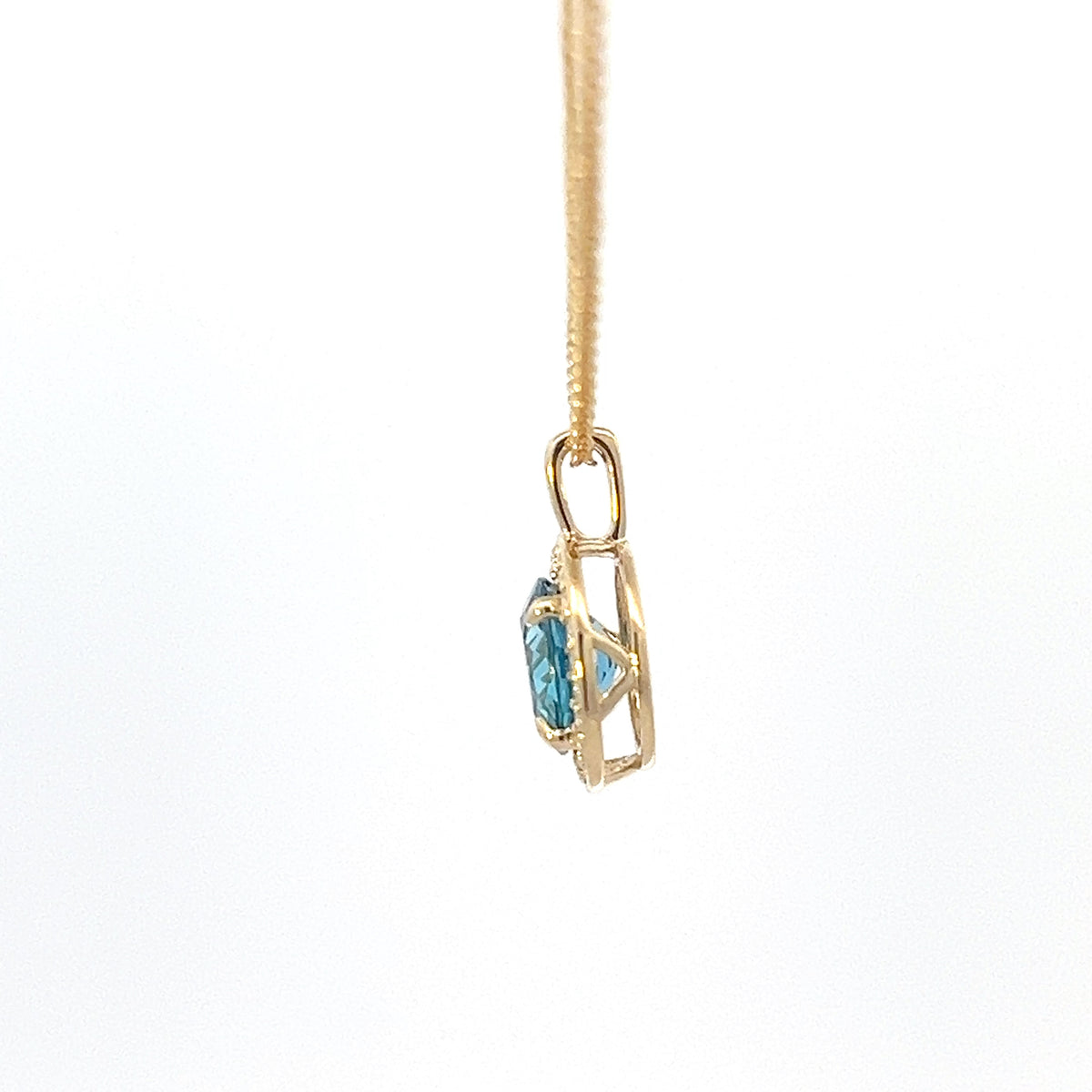 10K Yellow Gold Blue Topaz and Diamond Necklace 18&quot;