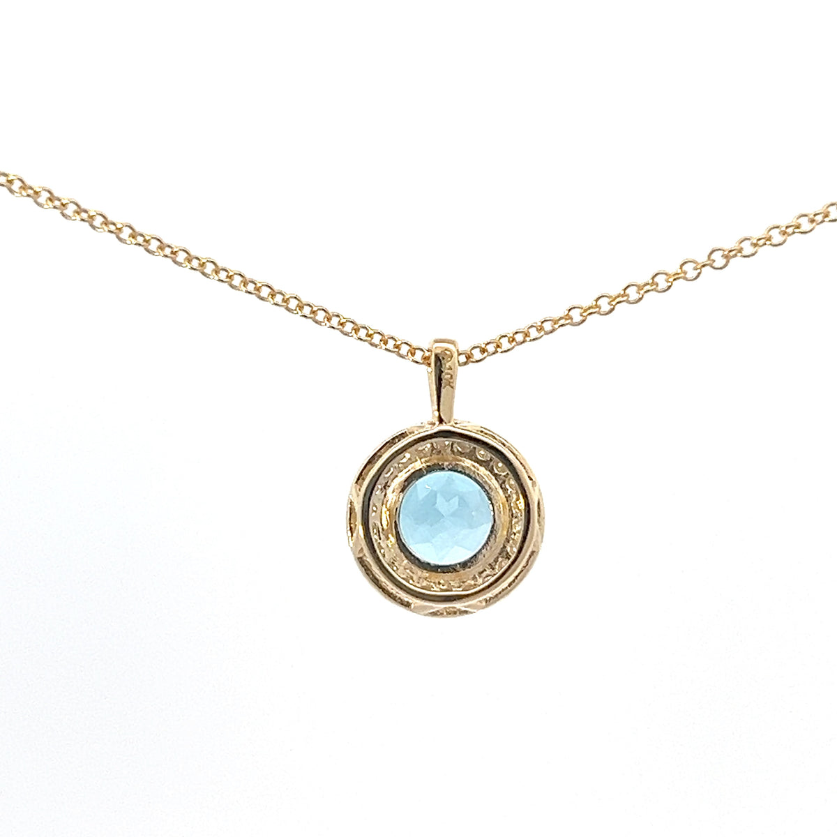 10K Yellow Gold Blue Topaz and Diamond Necklace 18&quot;