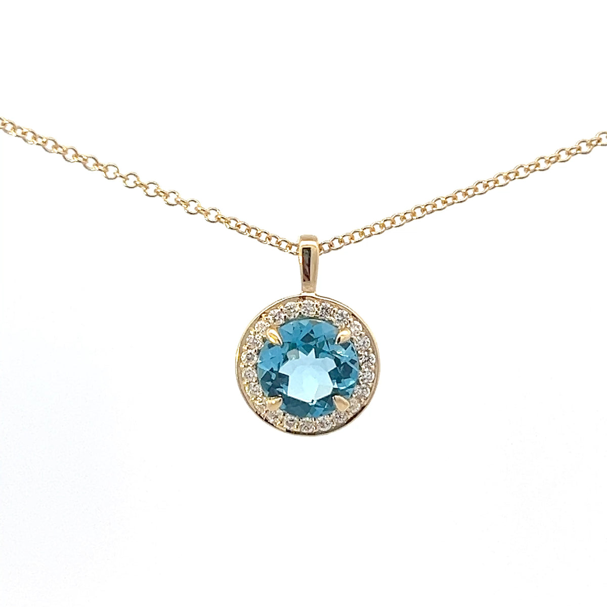 10K Yellow Gold Blue Topaz and Diamond Necklace 18&quot;