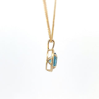 10K Yellow Gold Blue Topaz and Diamond Necklace 18"