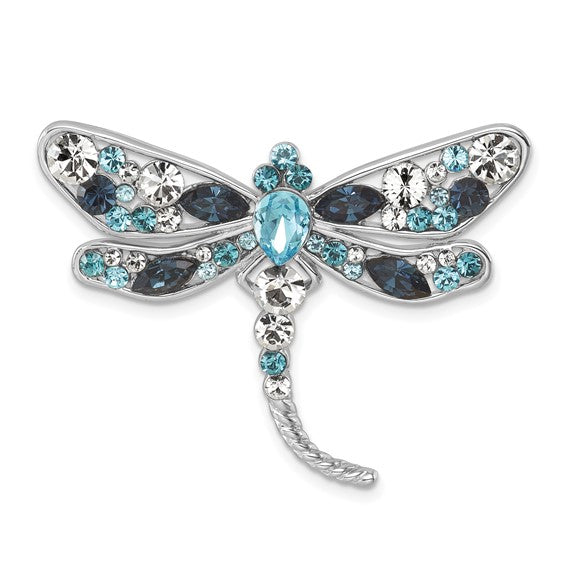 Sterling Silver Rhodium-plated Polished Crystal Inlay Dragonfly Chain Slide