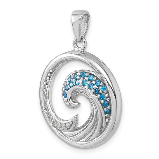 Sterling Silver Rhodium-Plated Polished CZ Wave Pendant